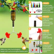 3 Packs Floral Hummingbird Feeder Tubes And Stoppers, Red Double Head Hummingbird Feeding Ports, Water Feeding Replacement Parts Wine Bottle Plug For Outdoor