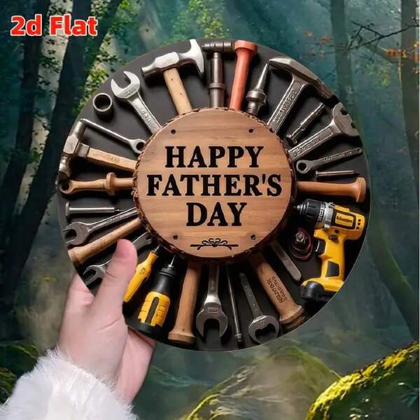2D Flat, 1pc Happy Father's Day Metal Sign - Tools Themed Round Metal Tin Wall Decor, Suitable For Garage, Patio, Room - No Electricity Needed, Durable 2D Flat Art, Gift For Dad, Father's Day Decor Sign, Father's Day Gift, Tools Themed Design, 2D Flat