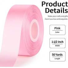 New 1-1/2 Inch Wide Pink Satin Ribbon, 50 Yards Solid Polyter Fabric Ribbon For Ros Making, Gift Wring, Uation, Wedding Drations, Crafts, Bows, Flower Bouquets - Pink - View 2