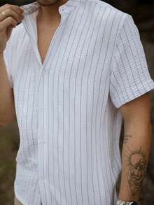 Men's Short Sleeve Shirt With Priest Collar Elegant Casual Party Work - MultiWarna - View 3