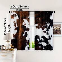 2pcs Modern Faux Leather Curtain Panel, Black & White Cowhide Texture, Lightweight 100% Polyester, Contemporary Farmhouse Style, Light Filtering Privacy, Machine Washable, Suitable For Living Room, Bedroom, Kitchen, Bathroom, Balcony - Multicolor - View 13