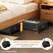 Underbed Storage Box On Wheels Lid Under Bed Sofa Portable Dustproof Organizer - Black - View 3