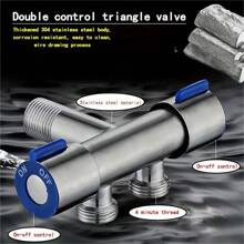 Vanne d'angle à trois voies à double commande, 1 entrée 2 sorties, vanne d'angle de robinet, noyau en laiton en acier inoxydable 304, valve à trois voies compagne des toilettes 1/2", connecteur de tuyau divisé multifonctionnel facile à installer, convient pour le lave-linge, le robinet mural de salle de bain, le connecteur de pomme de douche
