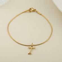 1pc Stainless Steel Fine Round Snake Chain Bracelet For Women, With 26 Alphabet Friendship Bracelet, Elegant Accessory Gift For Graduation, Holiday, All Year Round