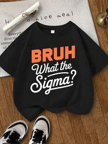 2 件套青少年男孩套装 Bruh What The Sigma 街头服饰 Meme T 恤趣味柔软舒适夏季休闲装 - 黑色 - 查看 3