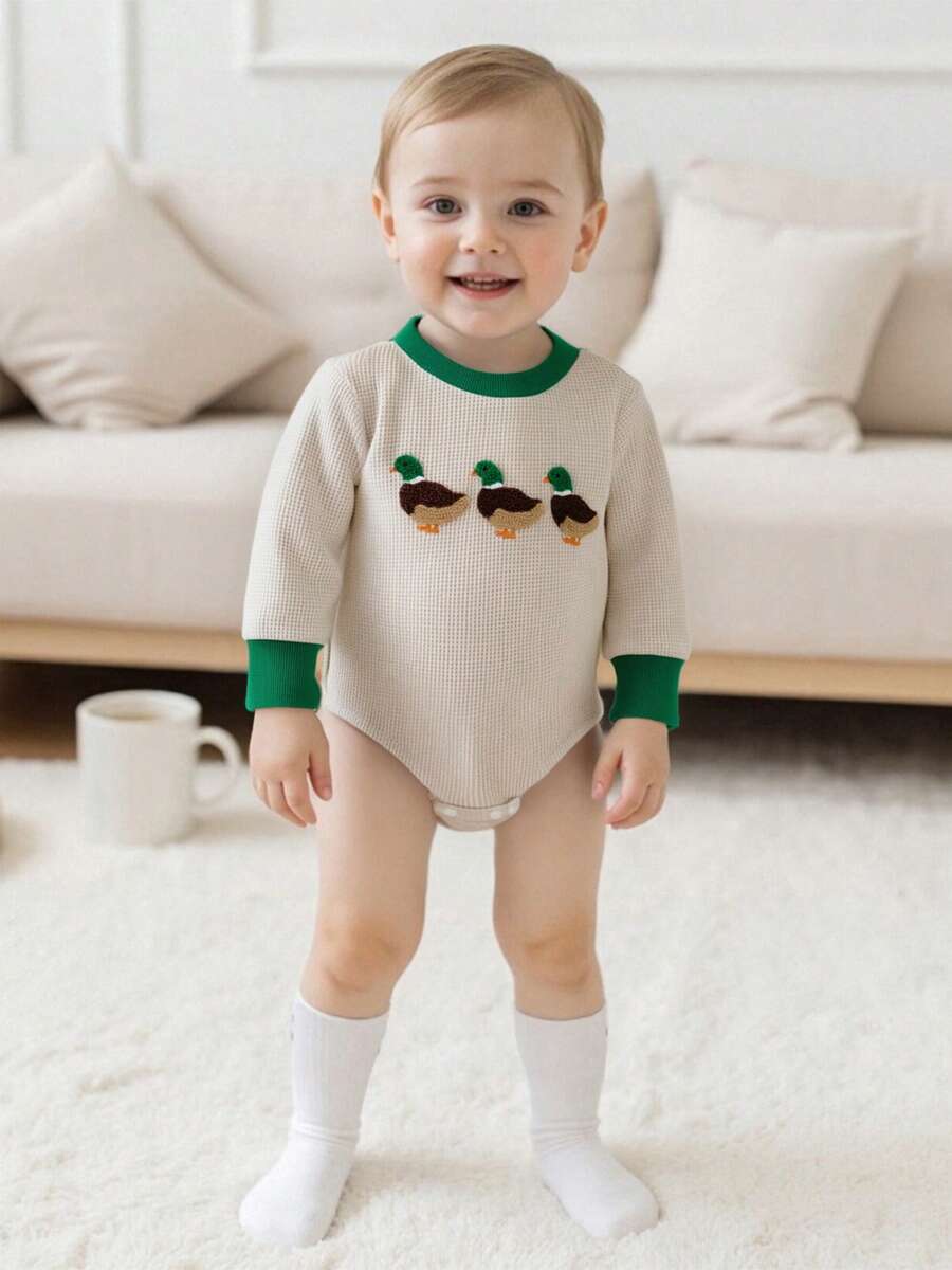 Baby Boy Hunting Outfit Long Sleeve Crew Neck Embroidery Sweatshirt Bubble Romper Duck Fall Bodysuit Winter Clothes