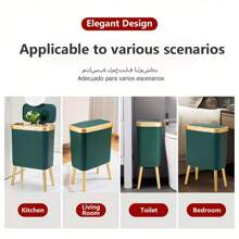 15L Odor-Sealing Trash Can With Elevated Legs - Multi-Functional, Modern Home Decor Waste Bin For Kitchen, Living Room, Bedroom, Bathroom Luxury Rectangular Trash Can - Large Capacity Kitchen And Bathroom Waste Bin With Press-Type Lid, Non-Electric, Elegant Design For Home And Living Room Back To School