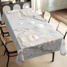 1/20pcs Simple Fresh White Floral Pattern Tablecloth, Fashion Theme, Outdoor Camping Rectangle Tablecloth, Perfect For Dinner, Picnic Essentials, Party Decorations, Dinner Gatherings And Home Decoration - Multicolor - View 27