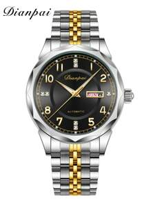 1 pieza Reloj mecánico de hombre, con diamantes, luminoso, de acero inoxidable, automático, con calendario y exhibición de día de la semana, regalo