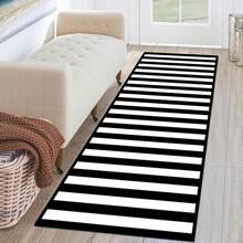 1/2 Set Modern Minimalist Black And White Striped Carpet, Living Room Carpet, Outdoor Carpet, Decorative Carpet, Hallway Carpet, Easy-To-Clean Carpet, Ideal For Bedrooms, Kitchens, And Entryways.