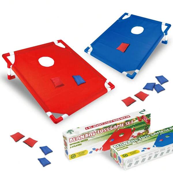 1 Set Cornhole Spiel, Cornhole Bretter, zusammenklappbares Bohnensacktoss-Spiel Set, mit 4 Cornhole Bohnenbeuteln und Tragetasche, wasserdicht und haltbar, tragbarer Wurfrahmen, Indoor-Sporttraining, Sandsackwurfspiel Camping Zubehör, für Erwachsene Familie Outdoor Party Schwimmbad Picknick Park Lässig