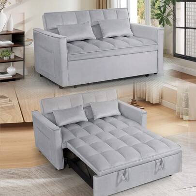 3 In 1 Convertible Sleeper Sofa Bed, Futon Couches For Living Room With Side Pocket | Adjustable Backrest| Velvet Fabric | Pull Out Couch | Love Seat Sofa| Sectional Sofa Bed| 2-Seat Sofa Bed