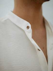 Men's Short Sleeve Shirt With Priest Collar Elegant Casual Party Work