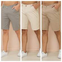 Kit 3 Men's Twill Shorts With Built-In Pocket, Premium Economy - Chumbo+Caqui+Bege - View 1