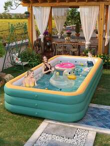 1pc Thick PVC Extra Large Inflatable Household Outdoor Swimming Pool, Summer Backyard Big Size Water Park Paddling Pool, Portable Foldable Large Adult Orange & Green Swimming Pool - Orange Green - View 1