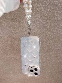 镶钻菱形奢华透明手机壳，带腕带，兼容 16 Pro Max/16/16 Pro/16 Plus/16E/15/15 Pro Max/15 Pro/15 Plus/11/12/13/14 Pro Max/11 Pro/11 Pro Max/12 Pro/12 Pro Max/13 Pro/13 Pro Max/7 Plus/14 Pro/14 Pro Max/14 Plus，简约创意白色软壳，防水防震防摔防刮。 - 透明+珍珠腕帶 - 查看 5