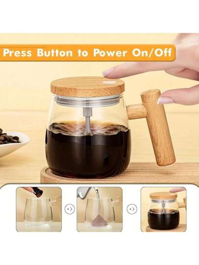 SOKANY 400ml Elektrischer selbstrührender Becher - Hochwertiger Borosilikatglas Mischbecher mit Holzgriff für Kaffee, Milch, Proteinpulver - Ideal für Zuhause, Büro und Reisen, Bürogeschirr | Minimalistischer Becher | Borosilikatglas Becher