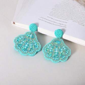 1 paire de boucles d'oreilles avec étoile de mer et coquillage à perles, porter en été pour les femmes