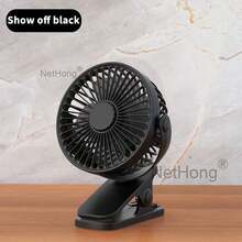 NetHong Clip On Desk Fan Portable USB Rechargeable 3 Speeds Mini Cooling Fan Table Fan Summer - Black - View 5