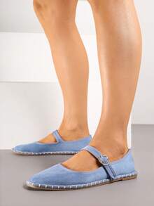 Bailarinas tipo esparteñas con correa de hebilla - Celeste - Ver 1