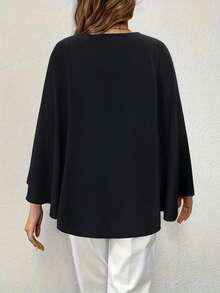 Plus Size Solid Color T-Shirt With Short Round Neck And Bat Sleeves For Casual Women, Spring And Summer Models. - Black - View 5