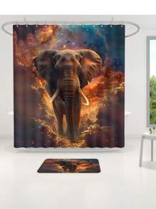 1/4pcs Star Giant Elephant Shower Curtain Set, Decoration Bathroom Set Including High Quality Shower Curtain, Non Slip Floor Mat, Toilet Cover, Bathroom Mat And 12 Plastic Hooks, Bathroom Accessories, Home Decoration Back To School