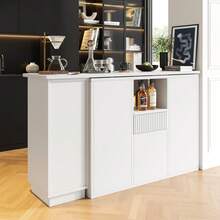 Flieks 360° Swivelling Bar Table, Breakfast Bar With Open Storage Space, Modern And Sleek Design, Innovative Kitchen Islands, Suitable For Dining Room, 198.5x30x75cm - White - View 4