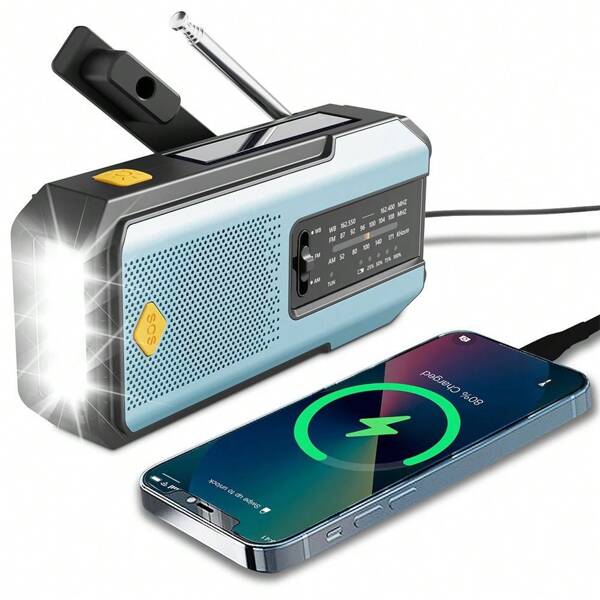 Tragbares Solar-Wetter-Radio mit Kurbel-Notfall-Stromversorgung, 2000mAh Batteriebetrieb, SOS-Alarm, AM/FM & LED-Taschenlampe