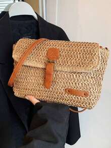 新款时尚编织包女士单肩包/斜挎包休闲风格，编织设计，节日必备，非常适合旅行、度假、节假日和海滩，夏季吸睛沙滩包，女士夏季草编沙滩包，女士最热沙滩包，时尚夏季度假包，沙滩必备女士度假和节日包