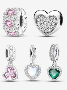 1 件 925 纯银漂亮心形珠子适合女士手链手镯 DIY 珠宝制作和日常服装搭配珠宝装饰适合女孩 - 銀色 - 查看 1