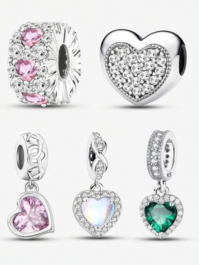 1PC 925 Sterling Silvere Pretty Heart Beads Fit For Women Bracelets Bangles DIY Jewelry Making And Daily Outfit Matching Jewelry Decoration For Girls