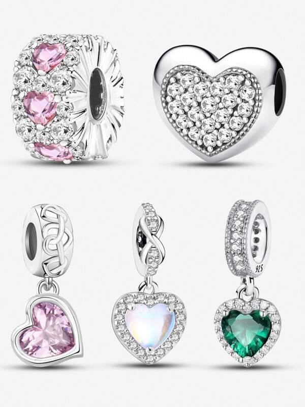 1PC 925 Sterling Silvere Pretty Heart Beads Fit For Women Bracelets Bangles DIY Jewelry Making And Daily Outfit Matching Jewelry Decoration For Girls