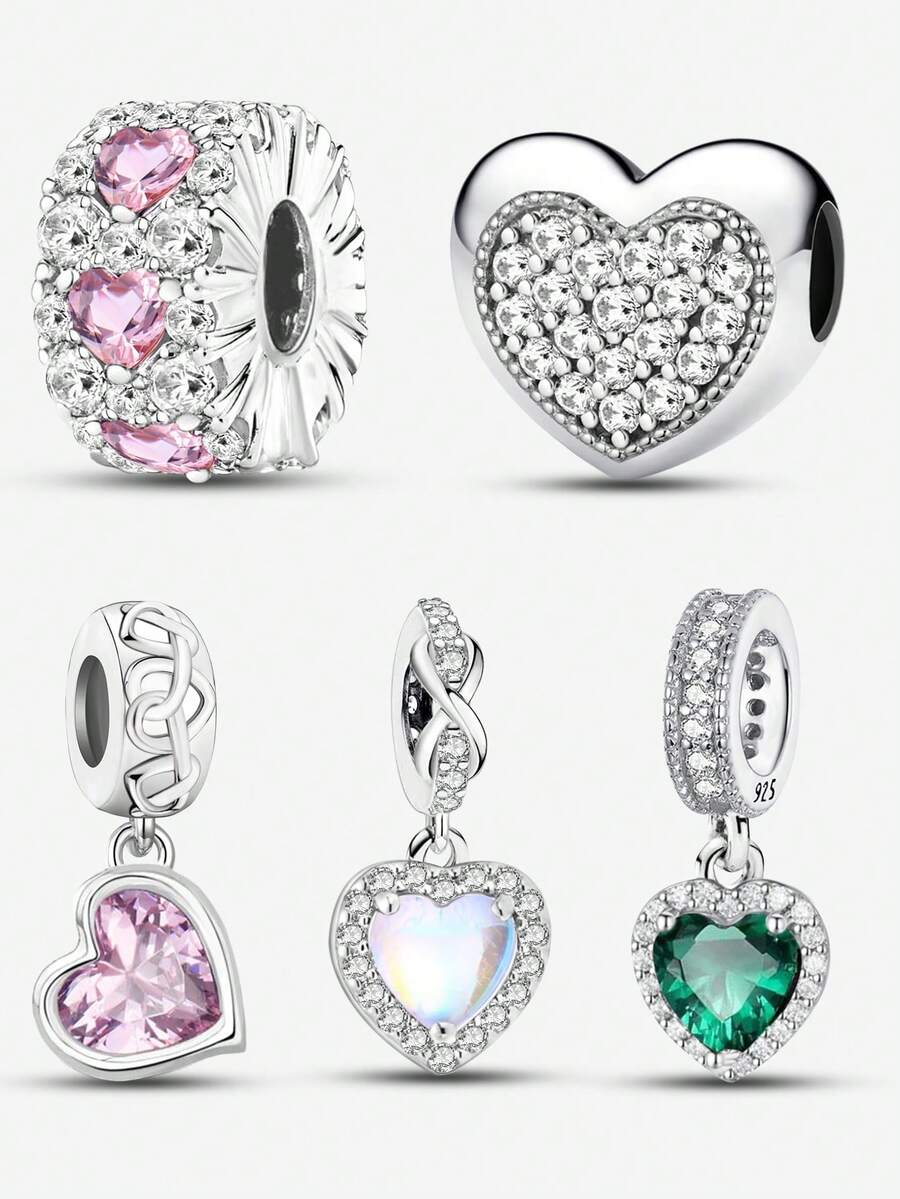 1 件 925 纯银漂亮心形珠子适合女士手链手镯 DIY 珠宝制作和日常服装搭配珠宝装饰适合女孩 - 銀色 - 查看 1