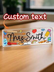 1pc Personalized Teacher Desk Sign, Teacher Acrylic Block Name Plate, Teachers Gifts Acrylic Plaque, Teacher Desk Decorations For Office School Supplies, Back-To-School Gift - Multicolor - View 7