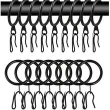 20pcs/40pcs Set Curtain Rings, Curtain Hooks, Shower Curtain Rings, Curtain Accessories, Black Curtain Rod, Set Includes 20 Black Metal Curtain Rings And 20 Black Metal Curtain Hooks, Suitable For 19-23mm Curtain Rods, Recommended For 19mm/0.7 Inch Rods - Multicolor - View 1