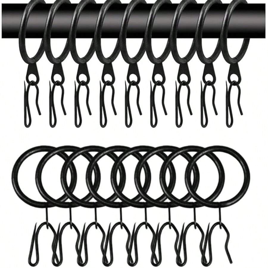 20pcs/40pcs Set Curtain Rings, Curtain Hooks, Shower Curtain Rings, Curtain Accessories, Black Curtain Rod, Set Includes 20 Black Metal Curtain Rings And 20 Black Metal Curtain Hooks, Suitable For 19-23mm Curtain Rods, Recommended For 19mm/0.7 Inch Rods - Multicolor - View 1