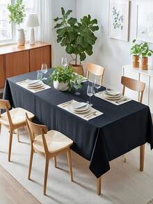 1 pieza Mantel elegante negro, mantel de poliéster adecuado para catering y buffet, adecuado para camping, mesa de café, cocina y fiestas al aire libre, mantel rectangular, perfecto para la decoración de mesas en temporada de bodas - Negro - Ver 4