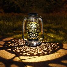 1pc Solar Powered Outdoor Lantern, Solar Hanging Light, Silver Iron Hollow Flower Pattern Decorative Lamp, Waterproof Outdoor Lamp For Table, Patio, Yard, Party Decor