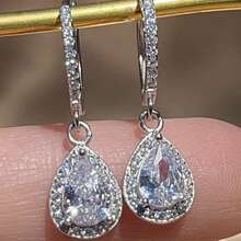 1 Pair S925 Sterling Silver Luxurious Water Drop Design Earrings, Inlaid Sparkling Zirconia, Elegant & Graceful Women's Earrings For Daily Wear, Quality Jewelry Gift For Loved Ones