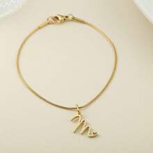 1pc Stainless Steel Fine Round Snake Chain Bracelet For Women, With 26 Alphabet Friendship Bracelet, Elegant Accessory Gift For Graduation, Holiday, All Year Round
