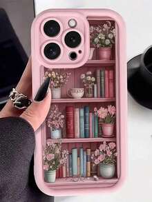 Book Painted Slot Fashion Soft Shockproof Phone Case Suitable For IPhone 16/ 15/XR/7P8P/P12 Pro Max/P13 Pro Max/P14 PROMAX/P13/P14/P11/P12/P14, XS/S/XS Max/7 8GES2, Cute And Fashionable Thick Protective Case - 粉色 - 查看 2