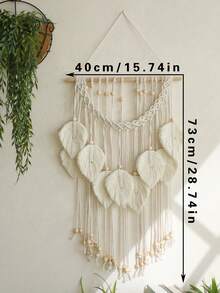 1 件手工 Macrame 壁挂 - 白色羽毛设计，配以串珠流苏，波西米亚风格家居装饰，客厅、卧室装饰、育儿室或宿舍墙壁艺术，嬉皮风格墙壁艺术装饰，送给她的礼物