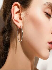 2pcs Exaggerated Minimalist Metal Hoop Earrings, Chic Fashion Jewelry Accessories