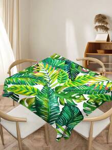 1pc Tropical Leaf Printed Tablecloth, Modern Polyester Rectangular/Round Waterproof Tablecloth, Digital Printing Suitable For Living Room, Outdoor Dining, Small Round Table