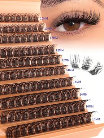 Racimos de pestañas D Curl, pestañas individuales esponjosas, extensiones de pestañas mixtas de 10 a 16 mm en 10 filas, pestañas postizas individuales suaves y naturales esponjosas para extensión de pestañas DIY en casa, 120/192/200/216/240/270/448/570/640 piezas