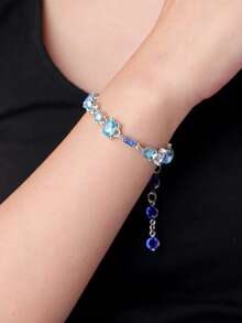 1pc Women Delicate Blue Cubic Zirconia Embellished Bracelet, Luxury Fashion Versatile Friendship Bracelet, Gift For Holidays - Blue - View 4
