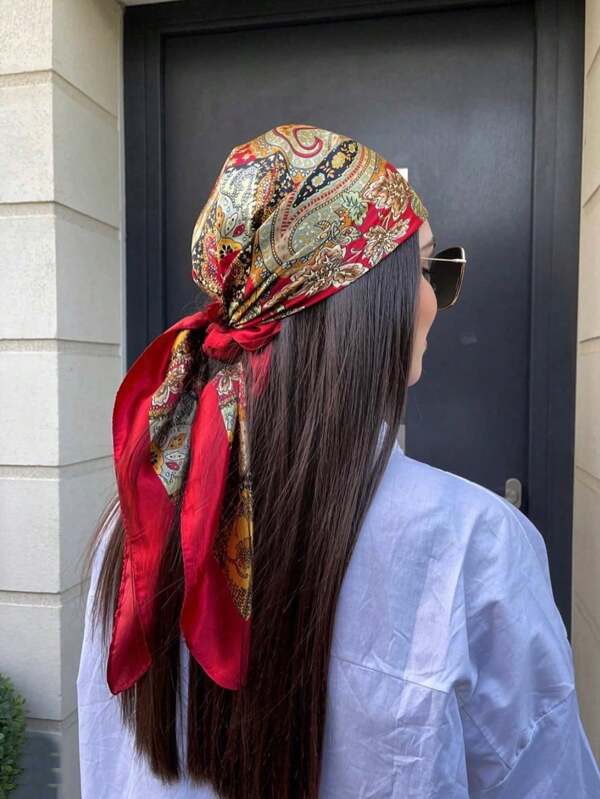 1 pezzo Foulard quadrato in stile paisley per donna, moda versatile per danza di strada, feste, ciclismo, bracciale, fascia, cravatta da collo, decorativo in seta, adatto per uso quotidiano in tutte le stagioni