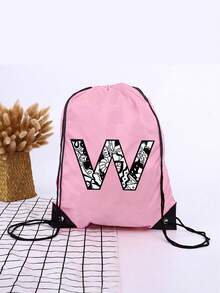 1pc A-Z Graffiti English Letter Outdoor Backpack, Kids Drawstring Closure Bag, Large Capacity Sports Bag, Cute Cartoon Letter Print Sports Backpack For Boys And Girls - Pink - View 30