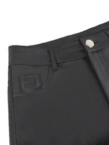 Yuwenier Punk Style PU Leather High Waist Mini Shorts With Elastic Waist, Button Front Slant Pockets, Party Birthday - Black - View 5