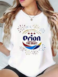 Orion Beer Digital Print Women's 1pcs 220g Casual 100% Cotton T-Shirt Okinawa Craft The Draft Fireworks Graphic Summer Style Loose Fit Top - 白色 - 查看 1